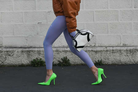 Milan, Italy - February 20, 2020: Street style outfit - streetstylefw20のeditorial素材