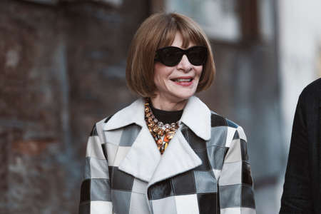 Milan, Italy - February 21, 2020: Street style appearance during Milan Fashion Week - streetstylefw20のeditorial素材