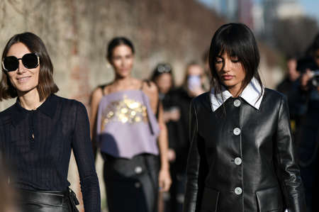 Milan, Italy - February 20, 2020: Street style appearance during Milan Fashion Week - streetstylefw20のeditorial素材