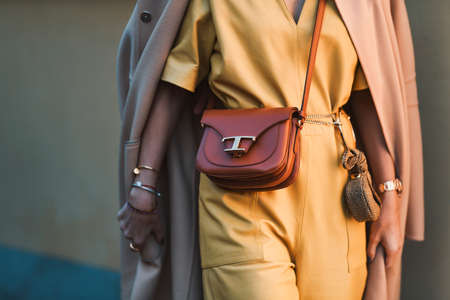 Milan, Italy - February 21, 2020: Street style outfit - streetstylefw20のeditorial素材