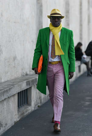 Milan, Italy - February 20, 2020: Street style appearance during Milan Fashion Week - streetstylefw20のeditorial素材