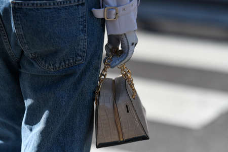 Milan, Italy - February 20, 2020: Street style outfit - streetstylefw20のeditorial素材