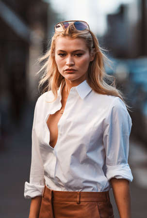 Milan, Italy - February 21, 2020: Street style appearance during Milan Fashion Week - streetstylefw20のeditorial素材