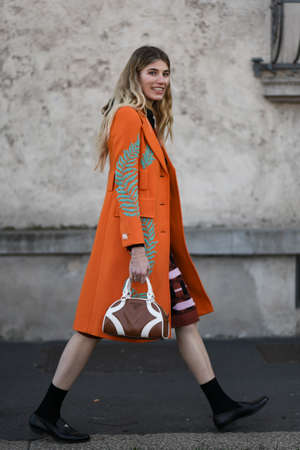 Milan, Italy - February 20, 2020: Veronika Heilbrunner before a fashion show during Milan Fashion Week - streetstylefw20のeditorial素材