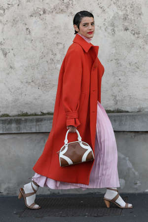 Milan, Italy - February 20, 2020: Street style appearance during Milan Fashion Week - streetstylefw20のeditorial素材