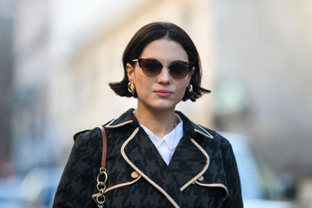 Milan, Italy - February 21, 2020: Street style appearance during Milan Fashion Week - streetstylefw20のeditorial素材