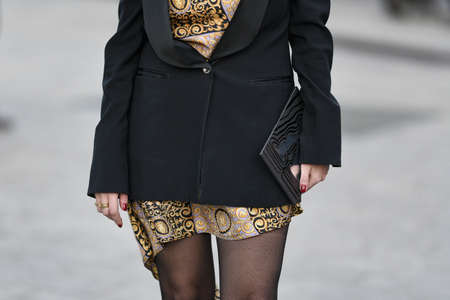Milan, Italy - February 21, 2020: Street style outfit - streetstylefw20のeditorial素材
