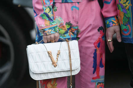 Milan, Italy - February 21, 2020: Street style outfit - streetstylefw20のeditorial素材