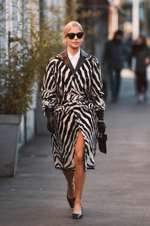 Milan, Italy - February 21, 2020: Caroline Daur before a fashion show during Milan Fashion Week - streetstylefw20のeditorial素材