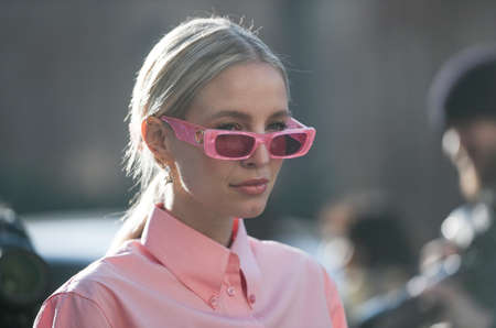 Milan, Italy - February 22, 2020: Street style appearance during Milan Fashion Week - streetstylefw20のeditorial素材