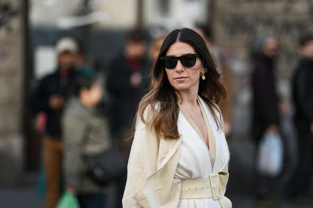 Milan, Italy - February 22, 2020: Street style appearance during Milan Fashion Week - streetstylefw20のeditorial素材