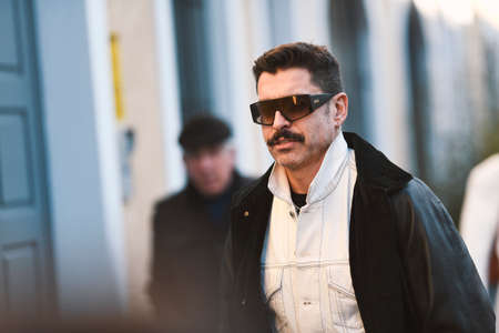 Milan, Italy - February 21, 2020: Alex Badia before a fashion show during Milan Fashion Week - streetstylefw20のeditorial素材