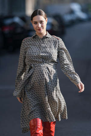 Milan, Italy - February 22, 2020: Street style appearance during Milan Fashion Week - streetstylefw20のeditorial素材