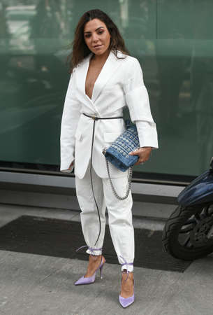 Milan, Italy - February 21, 2020: Street style appearance during Milan Fashion Week - streetstylefw20のeditorial素材