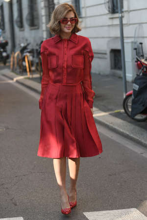 Milan, Italy - February 22, 2020: Street style appearance during Milan Fashion Week - streetstylefw20のeditorial素材