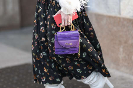Milan, Italy - February 20, 2020: Street style outfit - streetstylefw20のeditorial素材