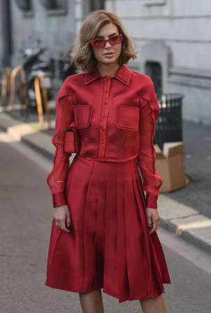 Milan, Italy - February 22, 2020: Street style appearance during Milan Fashion Week - streetstylefw20のeditorial素材