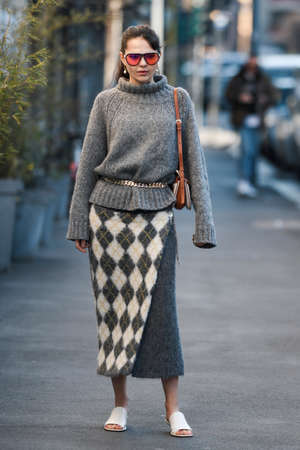 Milan, Italy - February 21, 2020: Doina Ciobanu before a fashion show during Milan Fashion Week - streetstylefw20のeditorial素材