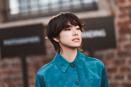 Milan, Italy - February 22, 2020: Street style appearance during Milan Fashion Week - streetstylefw20のeditorial素材