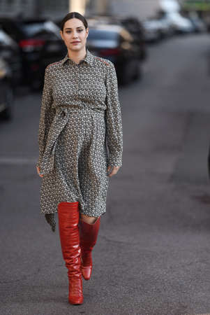 Milan, Italy - February 22, 2020: Street style appearance during Milan Fashion Week - streetstylefw20のeditorial素材