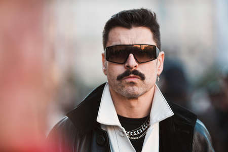 Milan, Italy - February 21, 2020: Street style appearance during Milan Fashion Week - streetstylefw20のeditorial素材