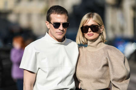 Milan, Italy - February 22, 2020: Street style appearance during Milan Fashion Week - streetstylefw20のeditorial素材