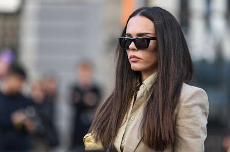 Milan, Italy - February 22, 2020: Street style appearance during Milan Fashion Week - streetstylefw20のeditorial素材