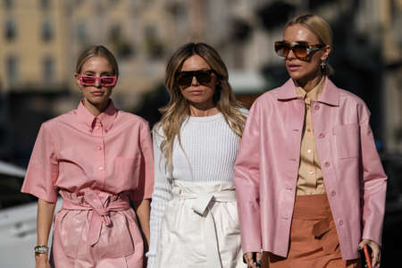 Milan, Italy - February 22, 2020: Street style appearance during Milan Fashion Week - streetstylefw20のeditorial素材