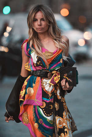 Milan, Italy - February 21, 2020: Street style appearance during Milan Fashion Week - streetstylefw20のeditorial素材