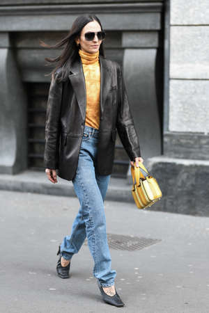 Milan, Italy - February 22, 2020: Street style appearance during Milan Fashion Week - streetstylefw20のeditorial素材
