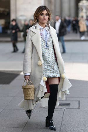 Milan, Italy - February 20, 2020: Angela Rozas SaizÂ  before a fashion show during Milan Fashion Week - streetstylefw20のeditorial素材