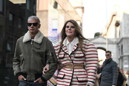 Milan, Italy - February 22, 2020: Street style appearance during Milan Fashion Week - streetstylefw20のeditorial素材