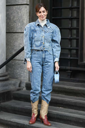 Milan, Italy - February 22, 2020: Street style appearance during Milan Fashion Week - streetstylefw20のeditorial素材