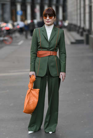 Milan, Italy - February 22, 2020: Street style appearance during Milan Fashion Week - streetstylefw20のeditorial素材