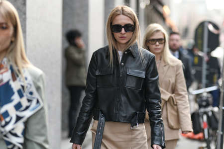 Milan, Italy - February 20, 2020: Street style appearance during Milan Fashion Week - streetstylefw20のeditorial素材