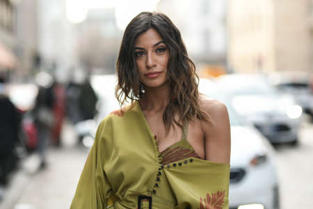 Milan, Italy - February 20, 2020: Street style appearance during Milan Fashion Week - streetstylefw20のeditorial素材