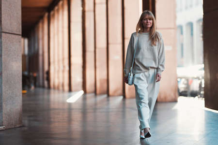 Milan, Italy - February 22, 2020: Street style appearance during Milan Fashion Week - streetstylefw20のeditorial素材