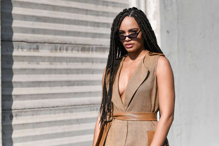 Milan, Italy - February 19, 2020: Street style appearance during Milan Fashion Week -...