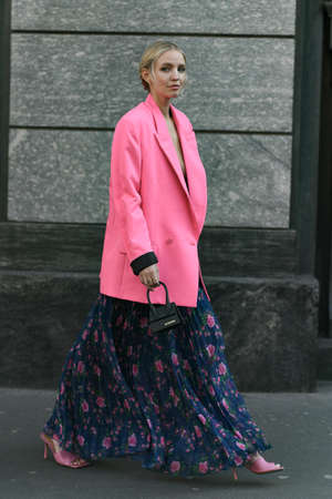 Milan, Italy - February 22, 2020: Street style appearance during Milan Fashion Week - streetstylefw20のeditorial素材