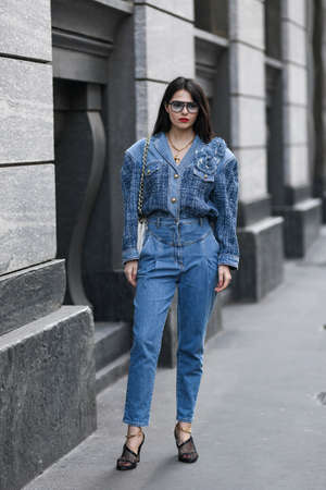Milan, Italy - February 22, 2020: Street style appearance during Milan Fashion Week - streetstylefw20のeditorial素材