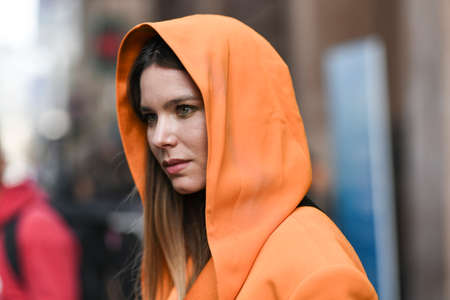 Milan, Italy - February 20, 2020: Street style appearance during Milan Fashion Week - streetstylefw20のeditorial素材