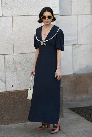 Milan, Italy - February 20, 2020: Street style appearance during Milan Fashion Week - streetstylefw20のeditorial素材