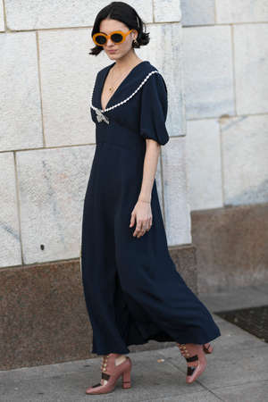 Milan, Italy - February 20, 2020: Street style appearance during Milan Fashion Week - streetstylefw20のeditorial素材