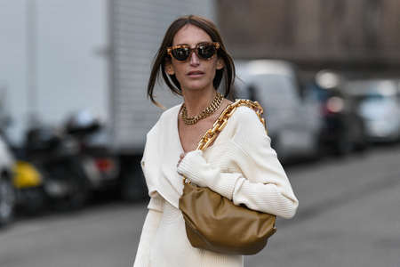 Milan, Italy - February 20, 2020: Street style appearance during Milan Fashion Week - streetstylefw20のeditorial素材