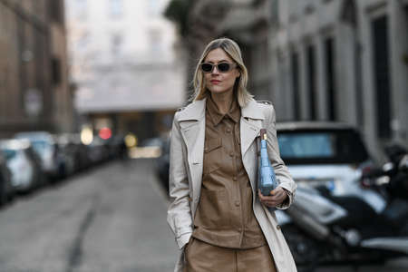 Milan, Italy - February 20, 2020: Erika Boldrin before a fashion show during Milan Fashion Week - streetstylefw20のeditorial素材