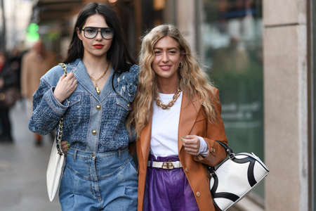 Milan, Italy - February 22, 2020: Street style appearance during Milan Fashion Week - streetstylefw20のeditorial素材