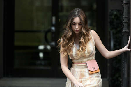 Milan, Italy - February 20, 2020: Street style appearance during Milan Fashion Week - streetstylefw20のeditorial素材