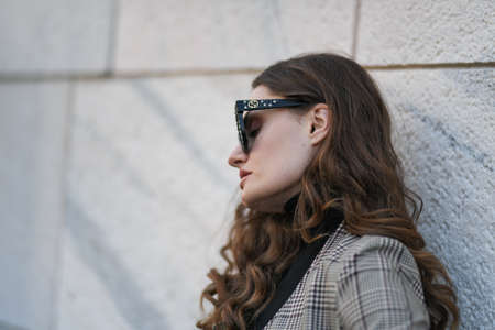 Milan, Italy - February 19, 2020: Street style appearance during Milan Fashion Week - streetstylefw20のeditorial素材