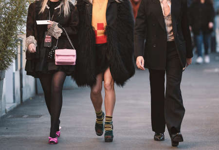 Milan, Italy - February 21, 2020: Street style outfit - streetstylefw20のeditorial素材