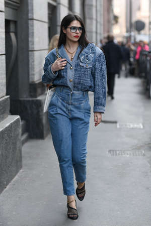 Milan, Italy - February 22, 2020: Street style appearance during Milan Fashion Week - streetstylefw20のeditorial素材